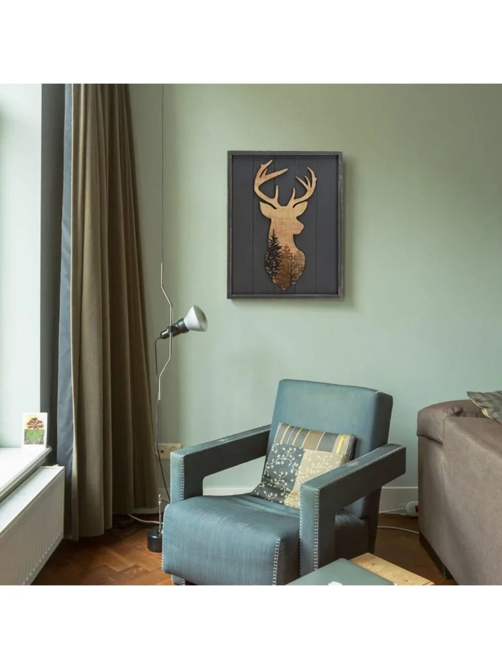 Rustic Deer Wall Art Print - Framed Woodland Cabin Decor for Bathroom, 16x21
